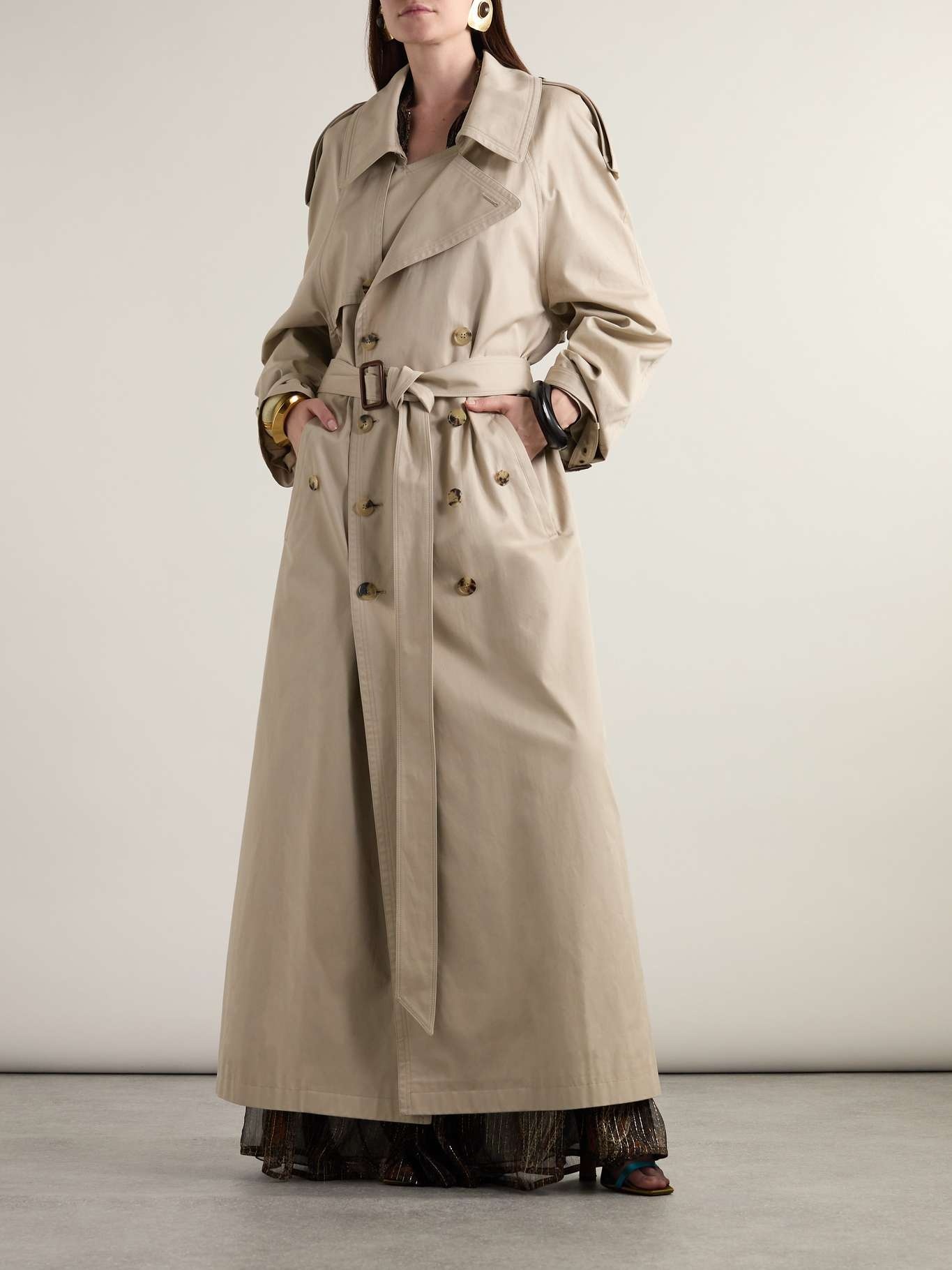 SAINT LAURENT Oversized belted cotton-twill trench coat SAINT LAURENT Oversized belted cotton-twill trench coat