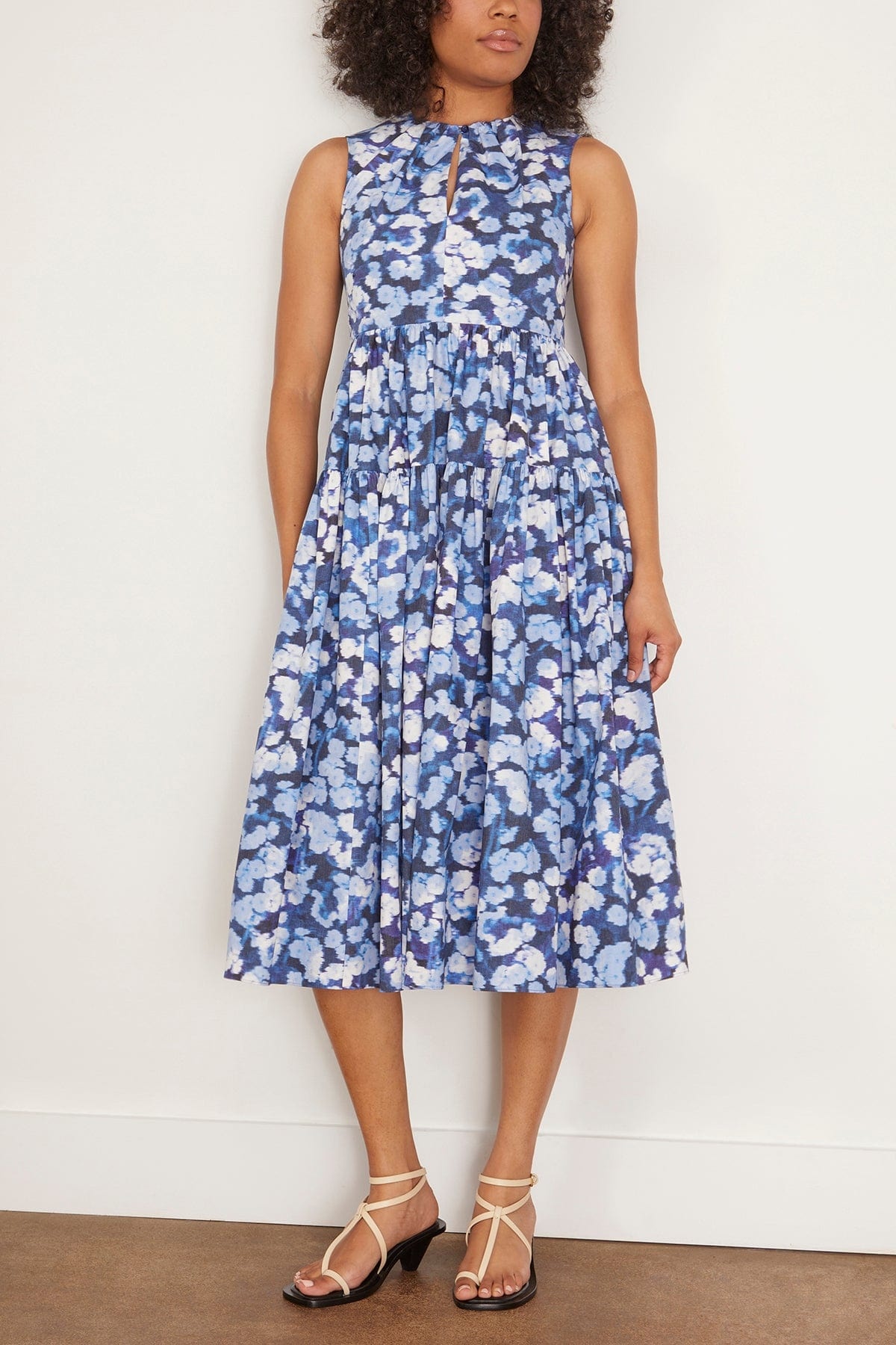 Sleeveless Full Skirt Midi Dress in Havelock Blossom Indigo - 3