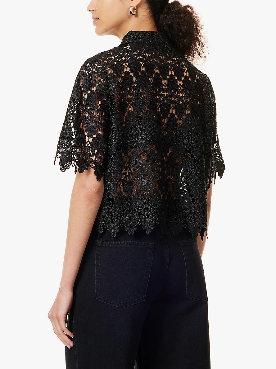 Lace short-sleeve woven shirt - 4