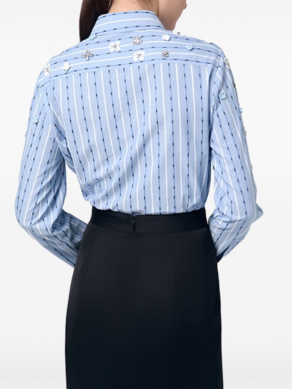 floral-appliqué striped shirt - 4