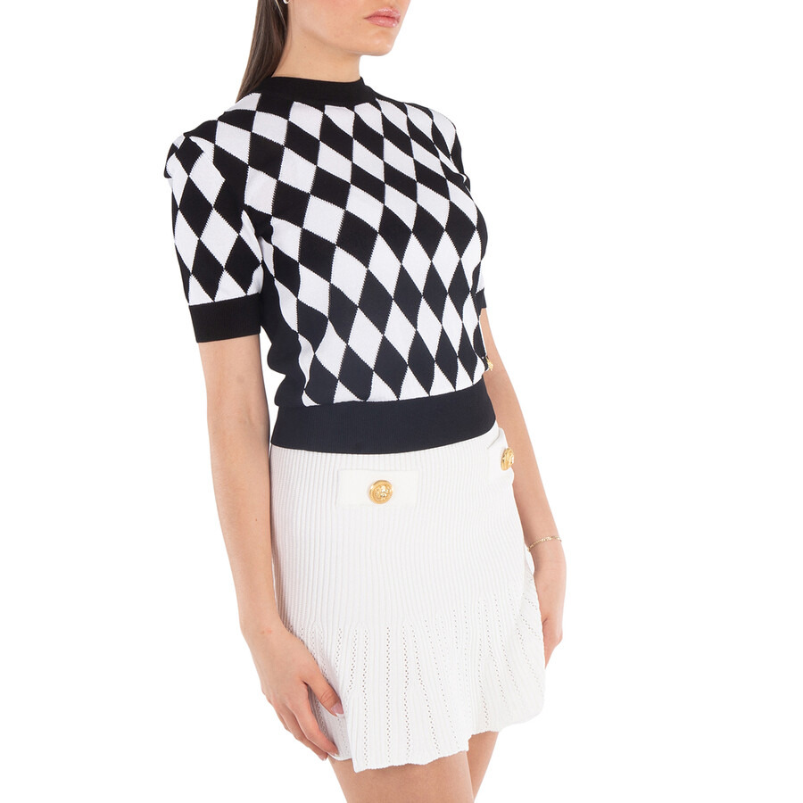Balmain Diamond-Pattern Knitted Crew-Neck T-Shirt - 2