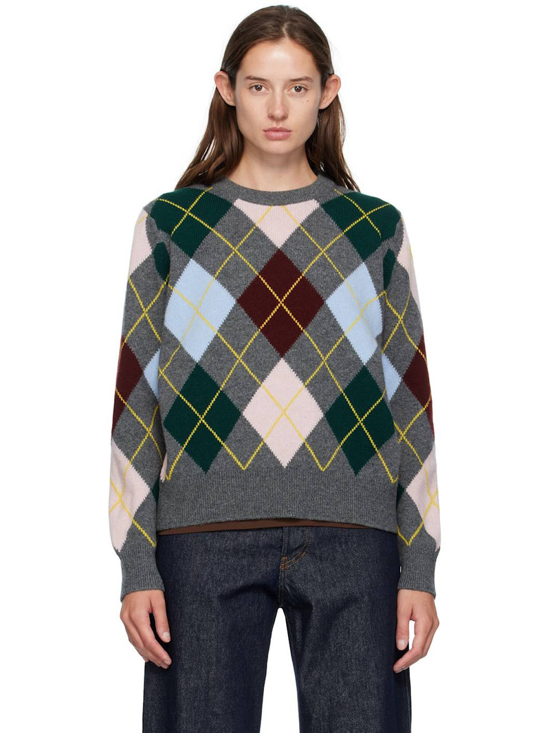 Gray Ava Argyle Crewneck Sweater 1