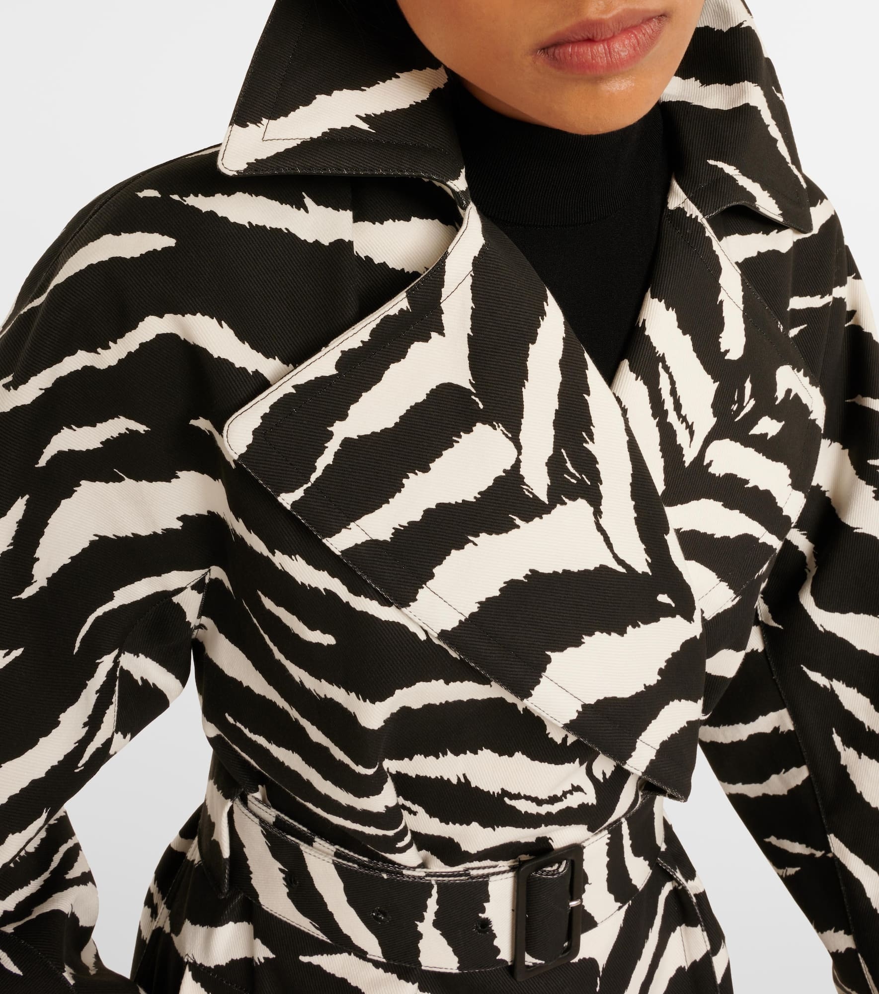 Zebra-print denim trench coat - 5