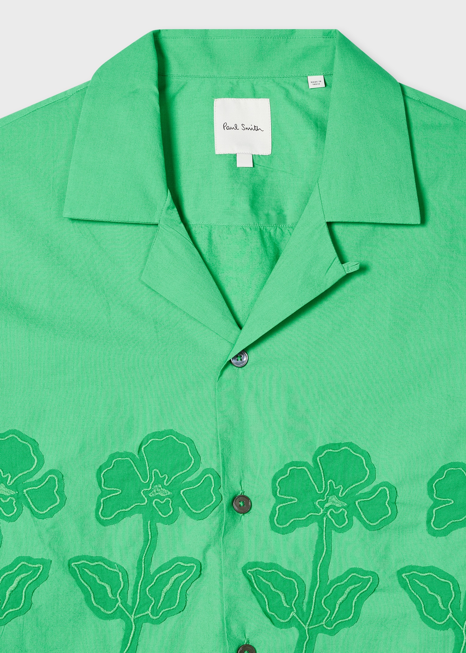 Green Cotton Applique Short-Sleeve Shirt - 3