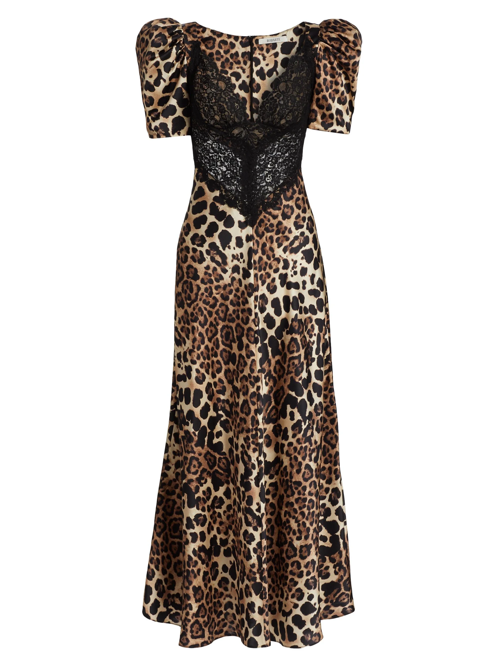 Women's Leopard Print Silk Lace-Trim Maxi Dress - Brown - 1