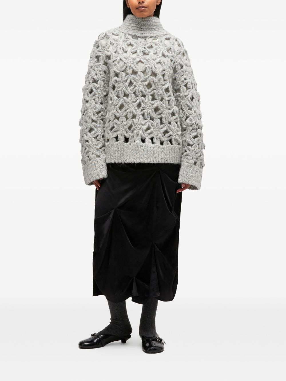 flower crochet alpaca sweater - 2