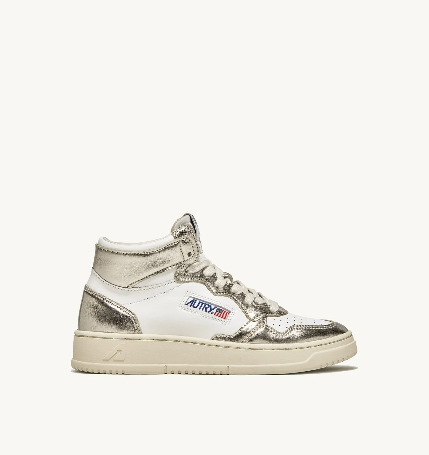 MEDALIST MID BICOLOR SNEAKERS IN WHITE AND PLATINUM LEATHER - 1