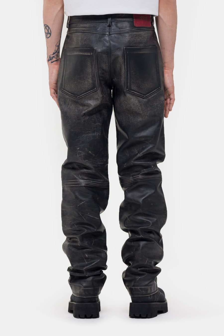 424 Leather Five Pocket Pant in Black - 3
