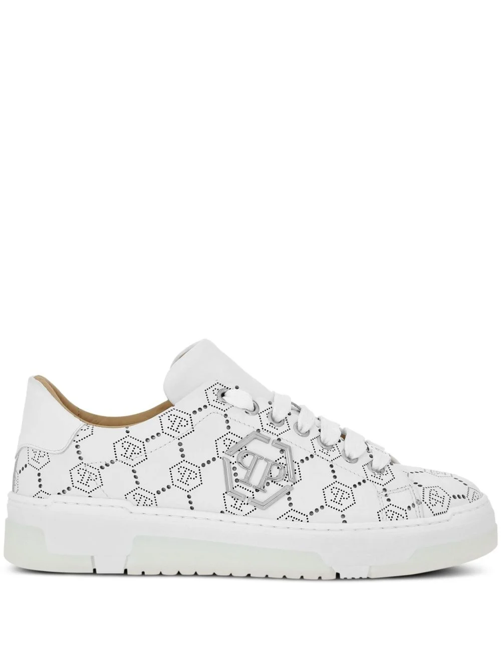 monogram-pattern leather sneakers - 1