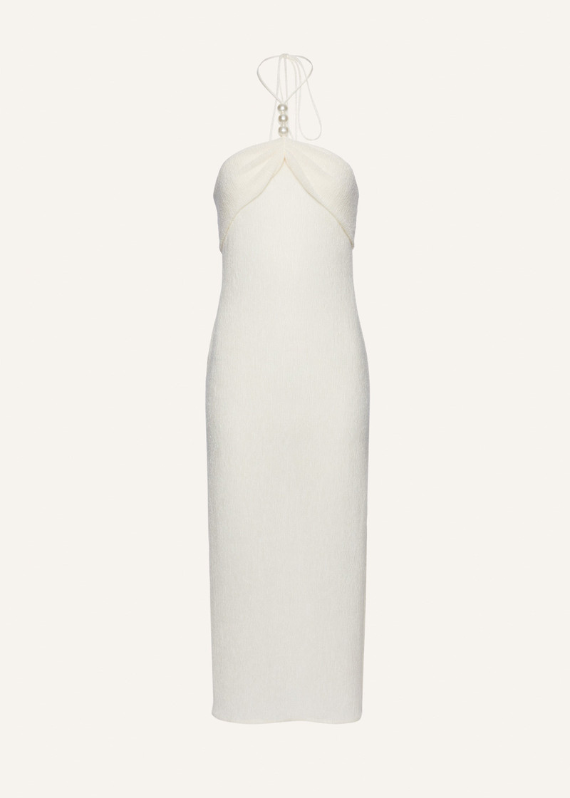 Pearl halterneck midi dress in cream - 1