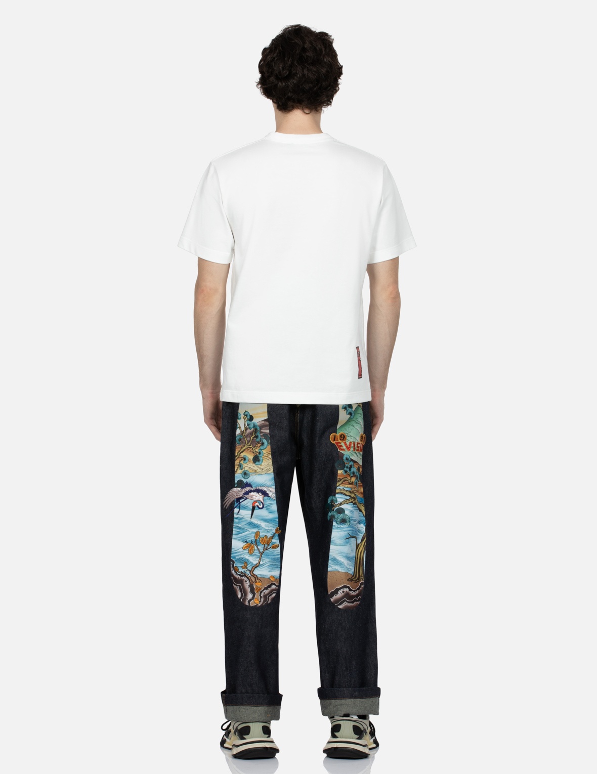 PINE-PATTERN DAICOCK PRINT WITH CRANE AND LOGO EMBROIDERY WIDE LEG JEANS - 5
