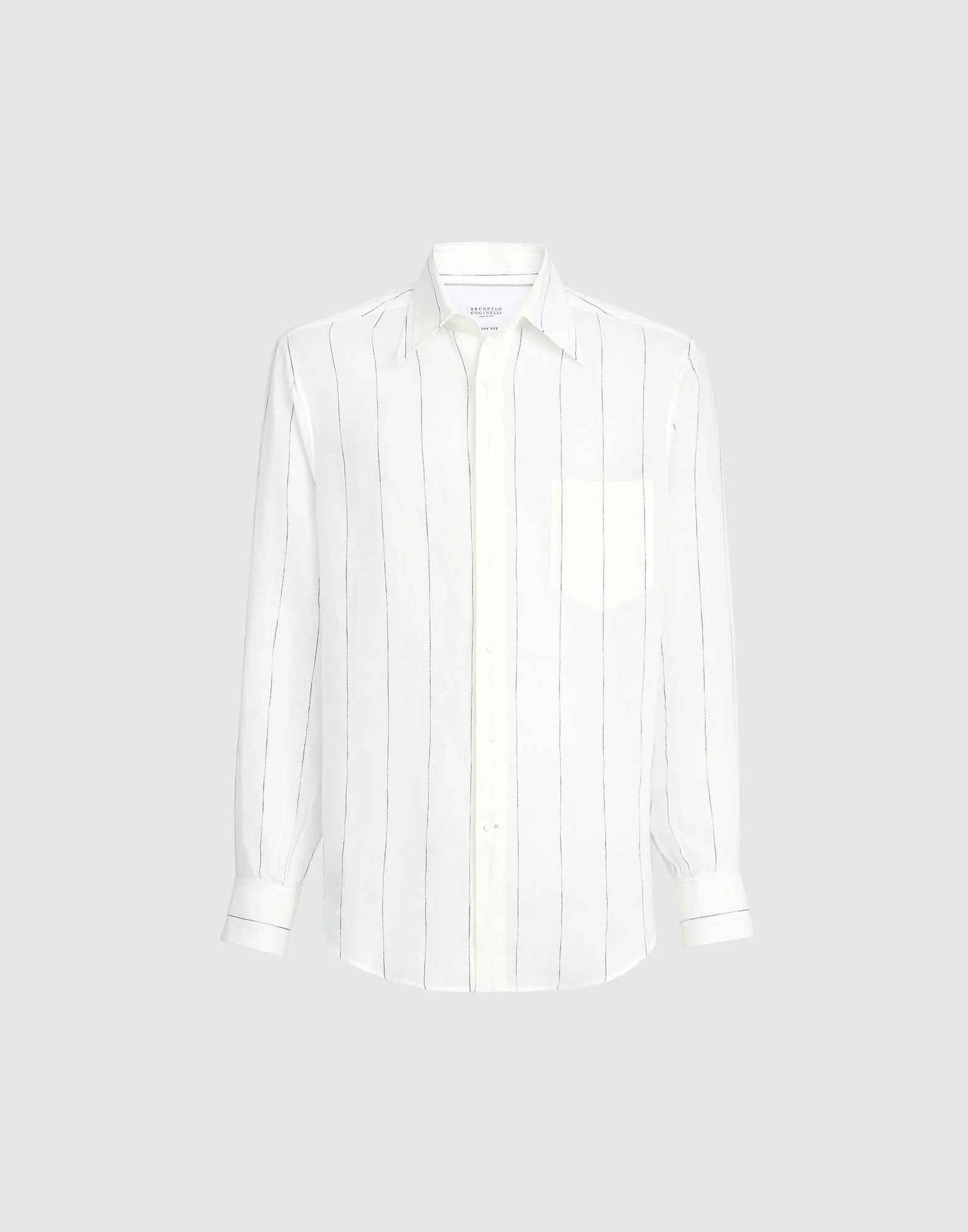 Textured stripe linen easy fit shirt with chest pocket - 1