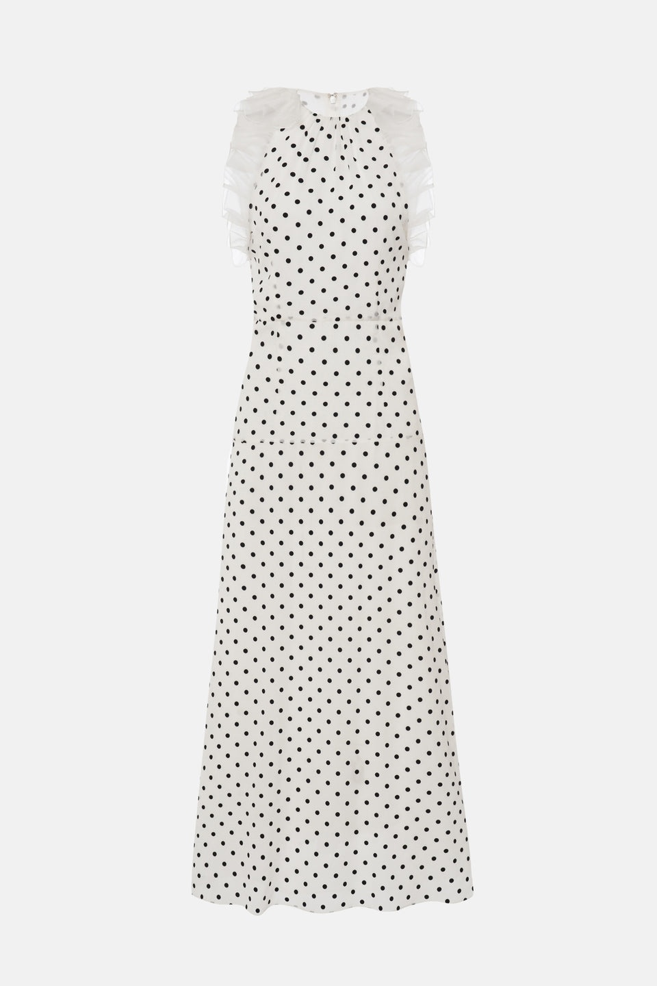 FLOCKED POLKA DOT SILK GEORGETTE SLEEVELESS DRESS - 1