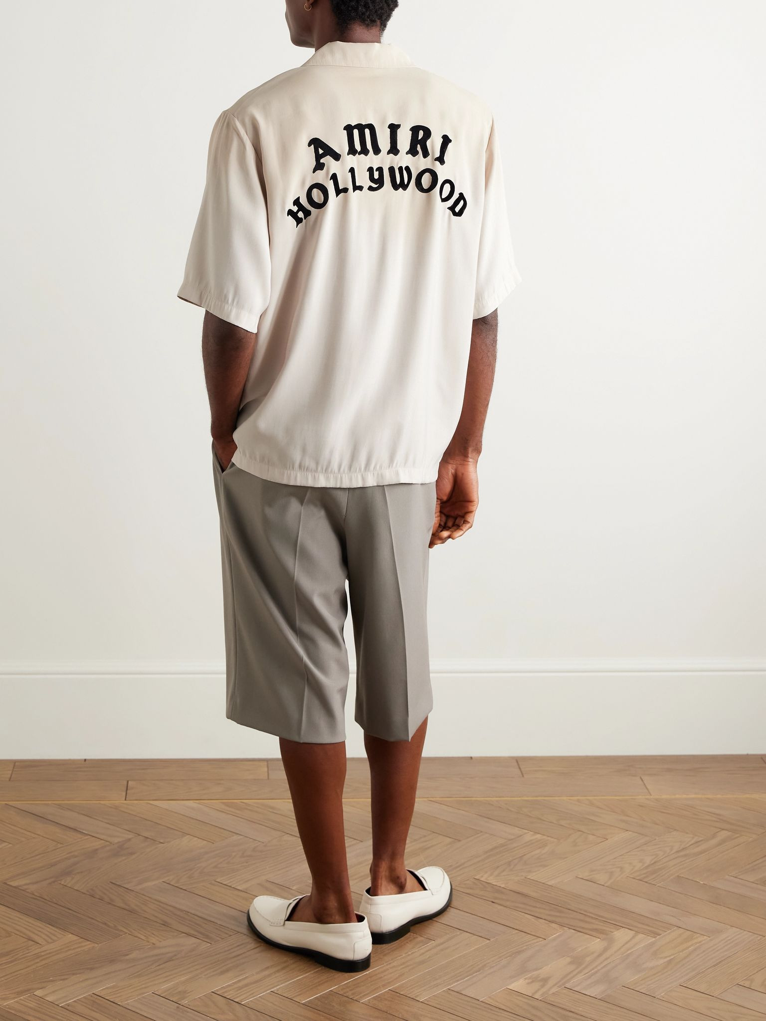 Convertible-Collar Logo-Flocked Modal-Blend Shirt Off-white - 2