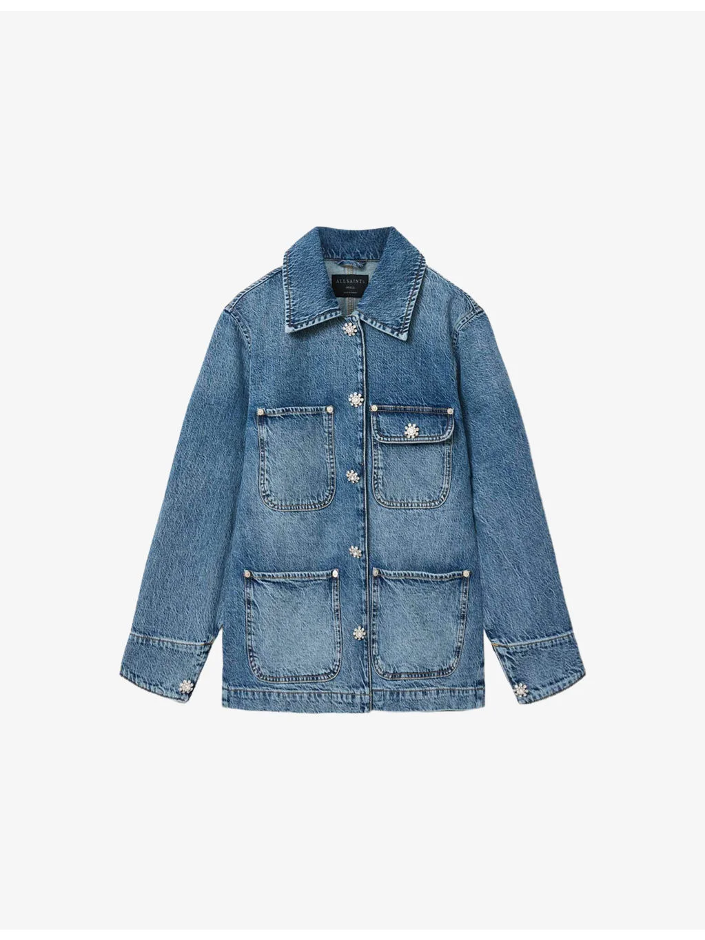 Bex Crystal-Stud Relaxed-Fit Denim Jacket - 1