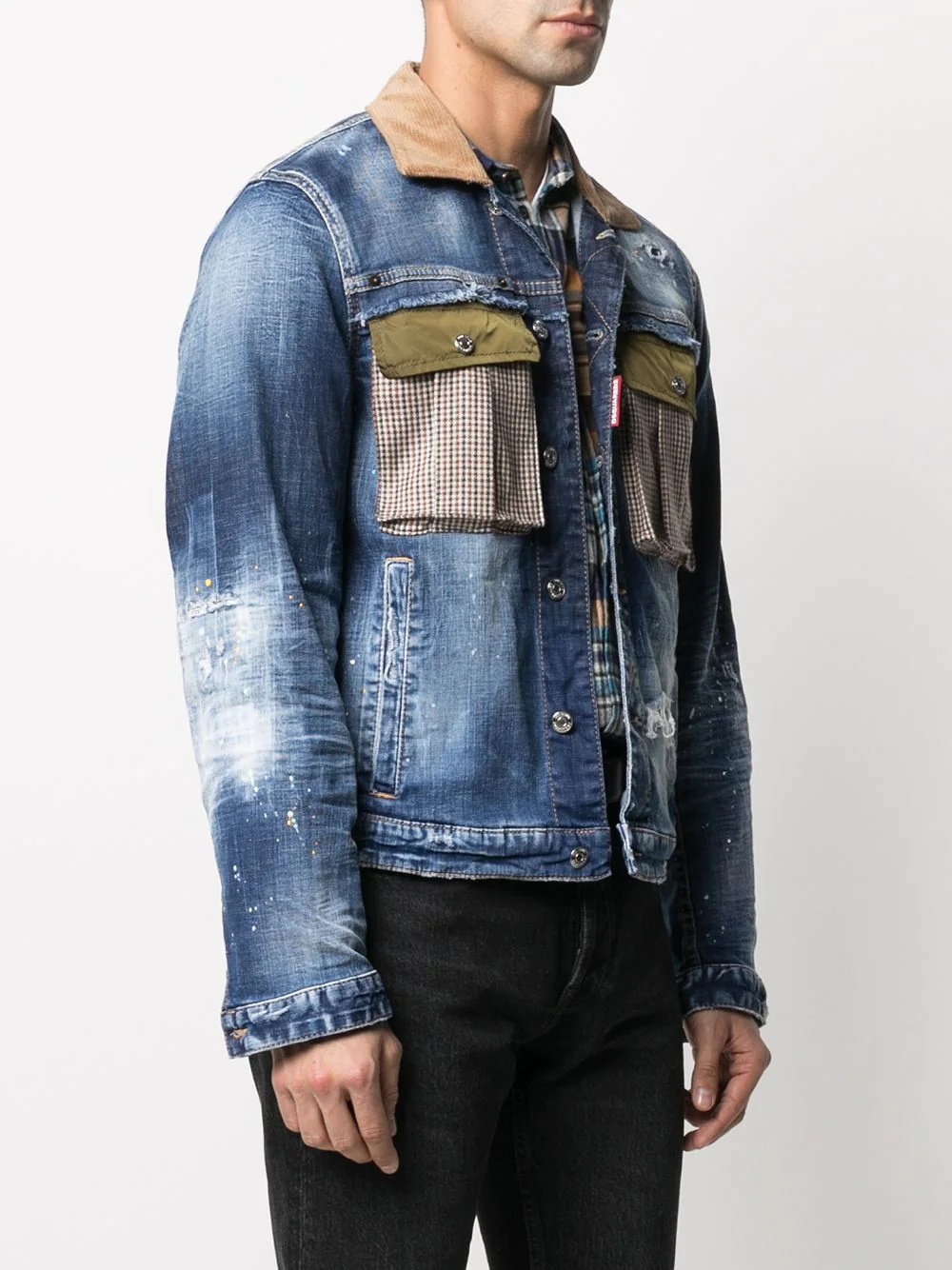 contrasting-collar ripped denim jacket - 3