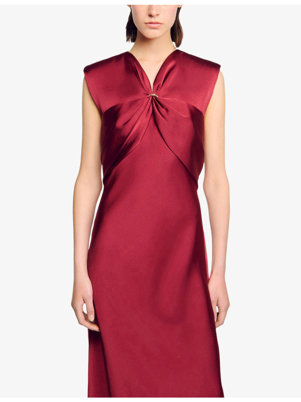 V-Neck Sleeveless Satin Maxi Dress - 3