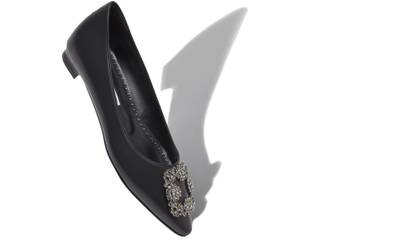 Manolo Blahnik Black Calf Leather Jewel Buckle Flat Shoes outlook