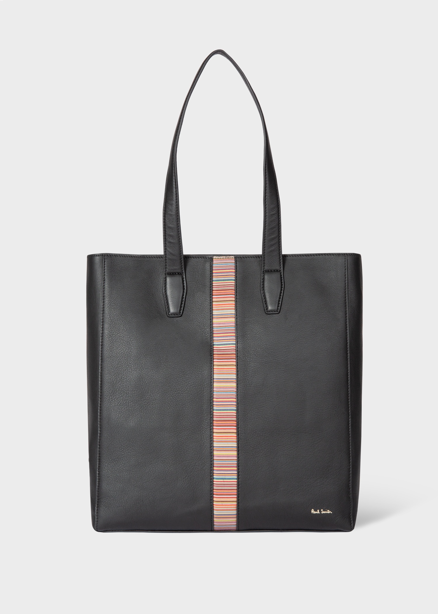 Black Leather 'Signature Stripe' Tote Bag - 1