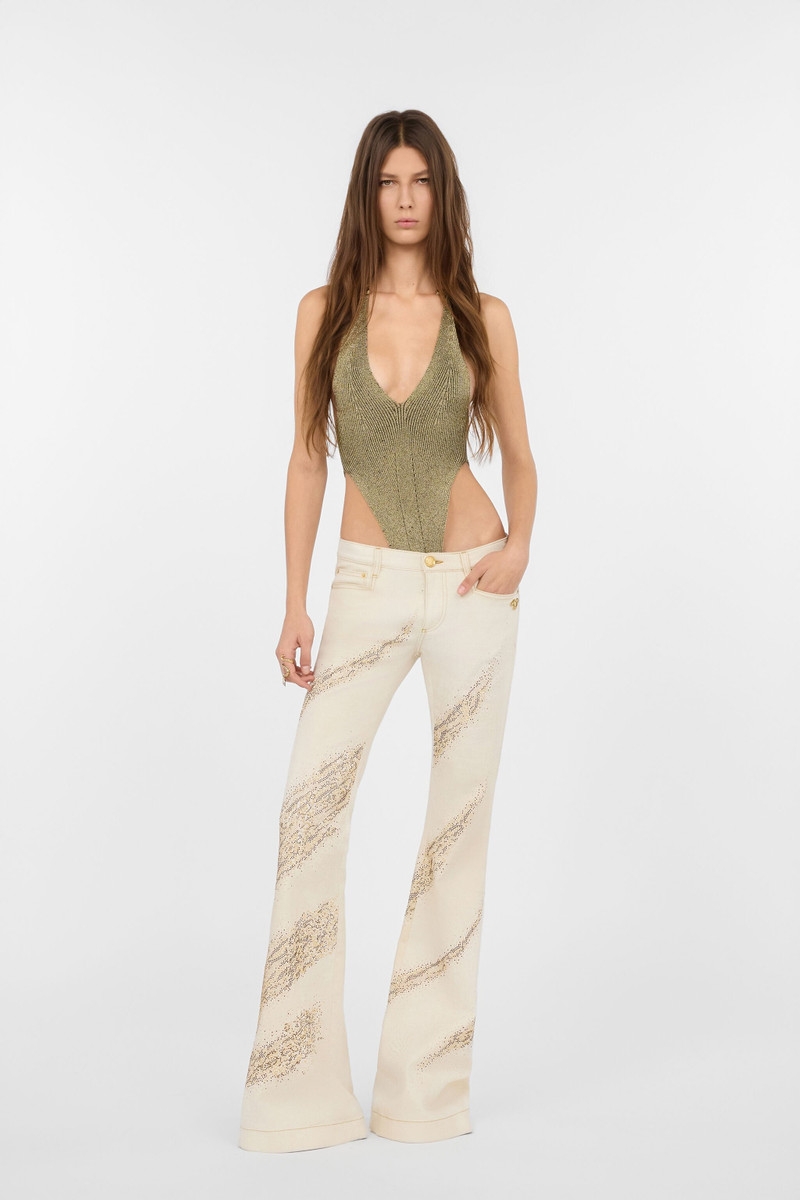 Roberto Cavalli Black and Gold Ribbed Bodysuit with Snakes outlook