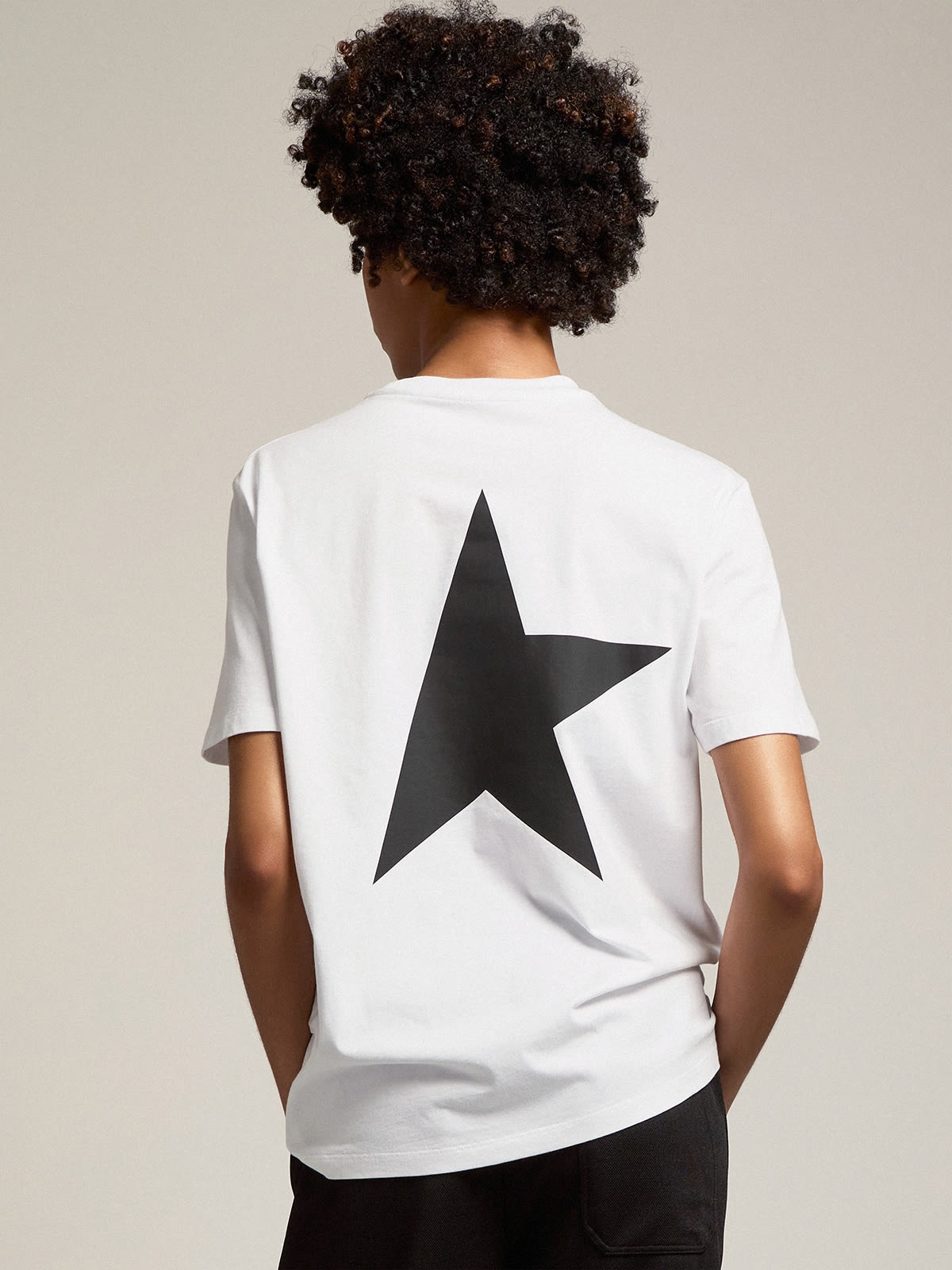 Women's white T-shirt with contrasting black logo and star - 5