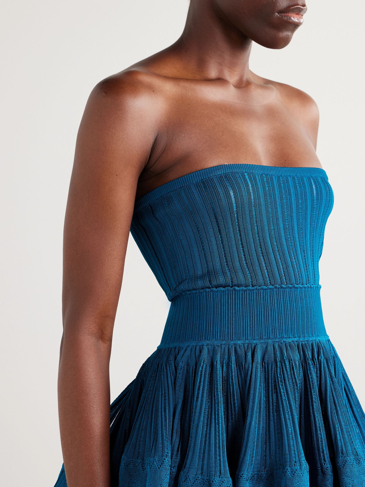 Tiered pointelle-knit mini dress Midnight blue - 5