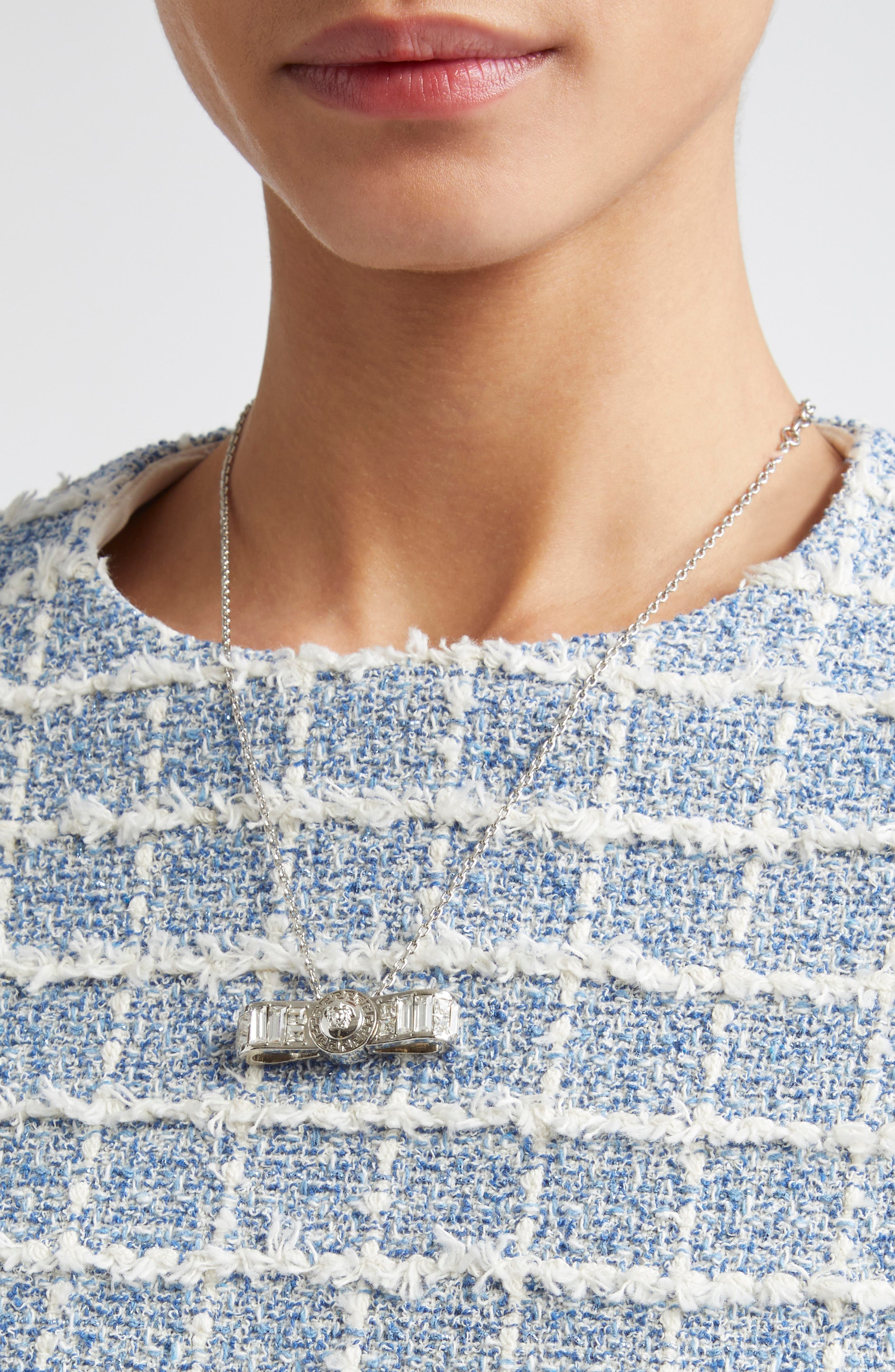 Versace Crystal Gianni Ribbon Pendant Necklace in Palladium Crystal at Nordstrom - 2