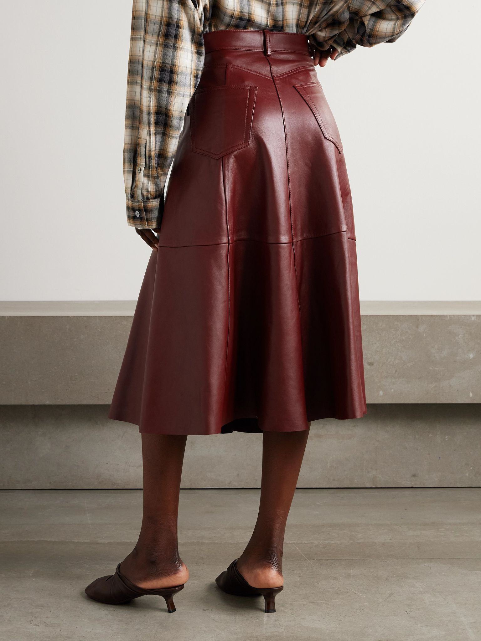 Serenity paneled leather midi skirt Red - 4