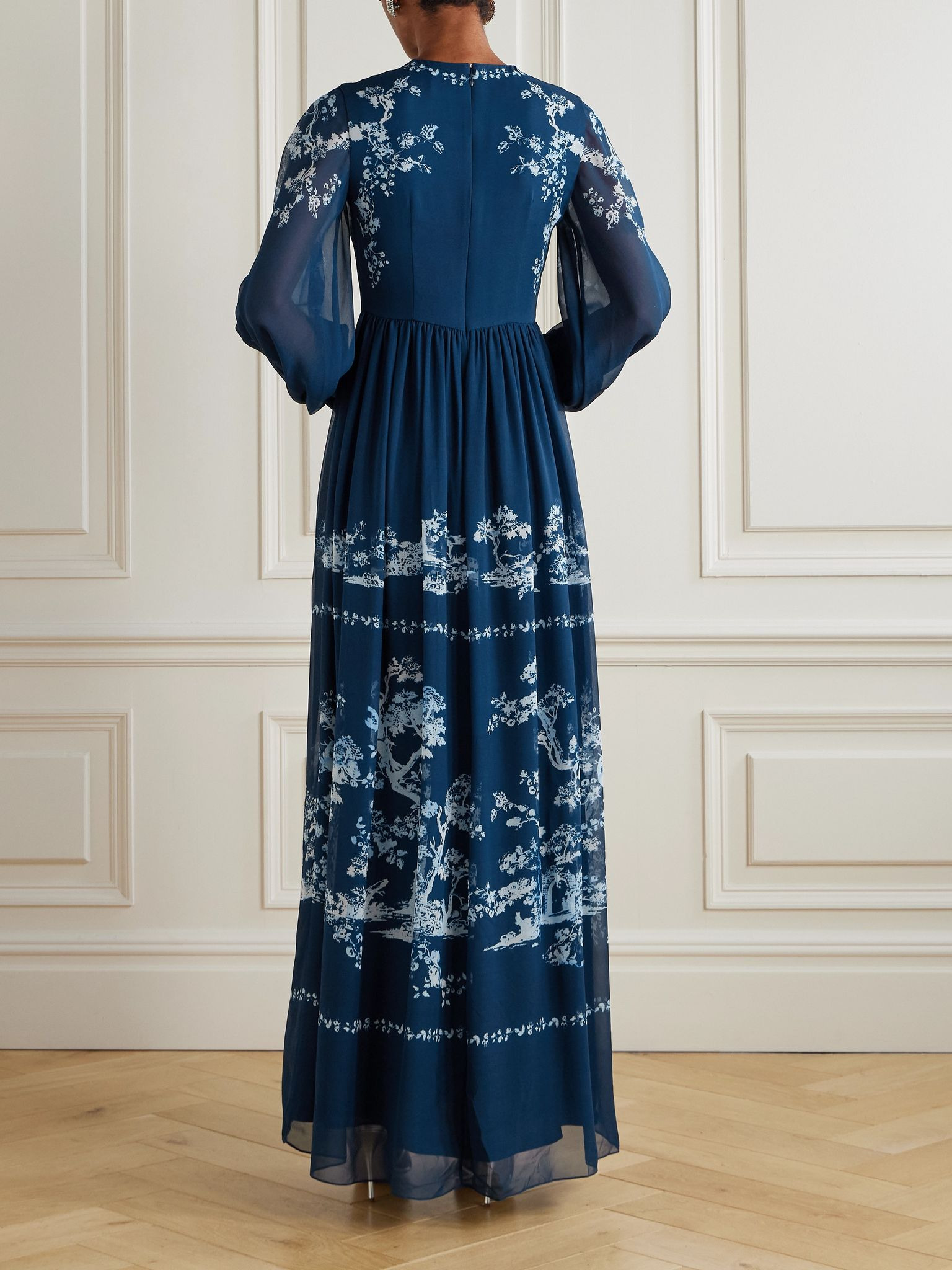 Printed silk-voile gown Navy - 3