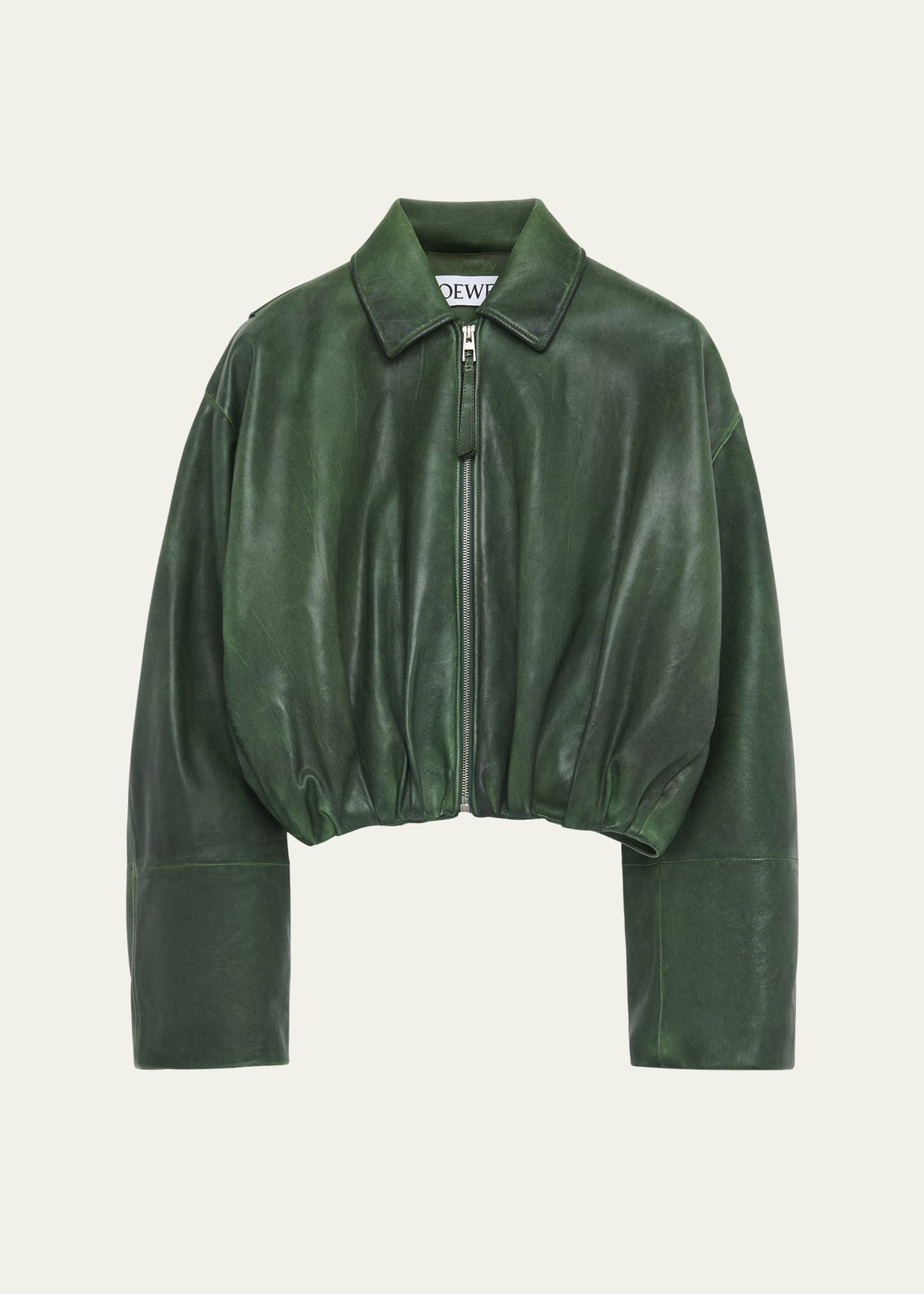 Draped Leather Bomber Jacket - 1