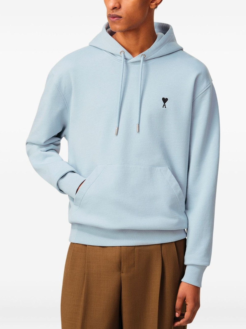AMI Paris Blue Cotton Contrasted Ami De Coeur Hoodie outlook