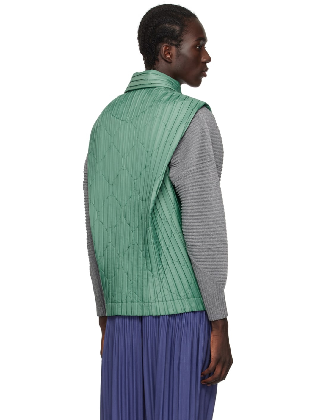 Green Padded Pleats Vest - 3