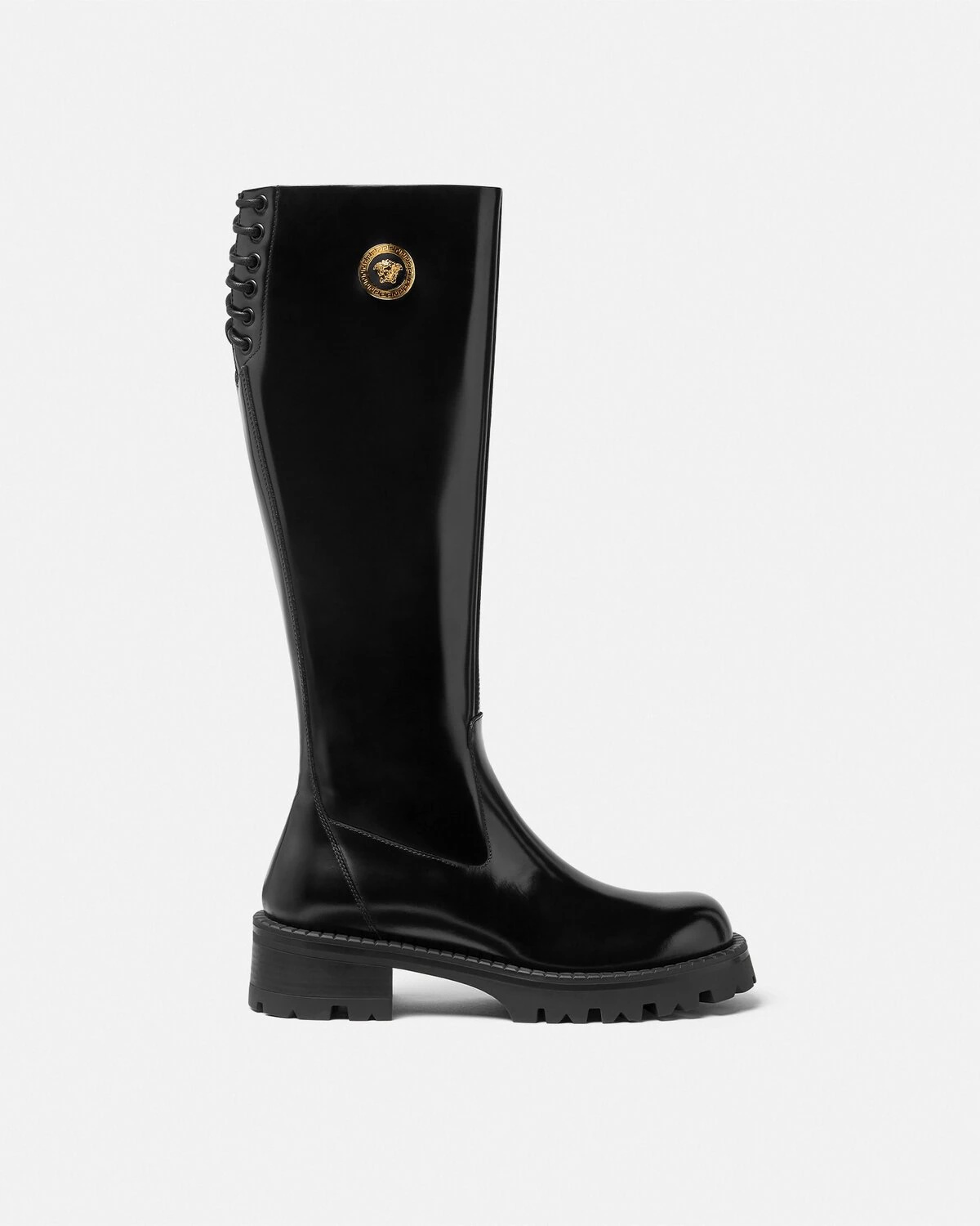 high Versace - Leather platform knee-high boots, Mytheresa