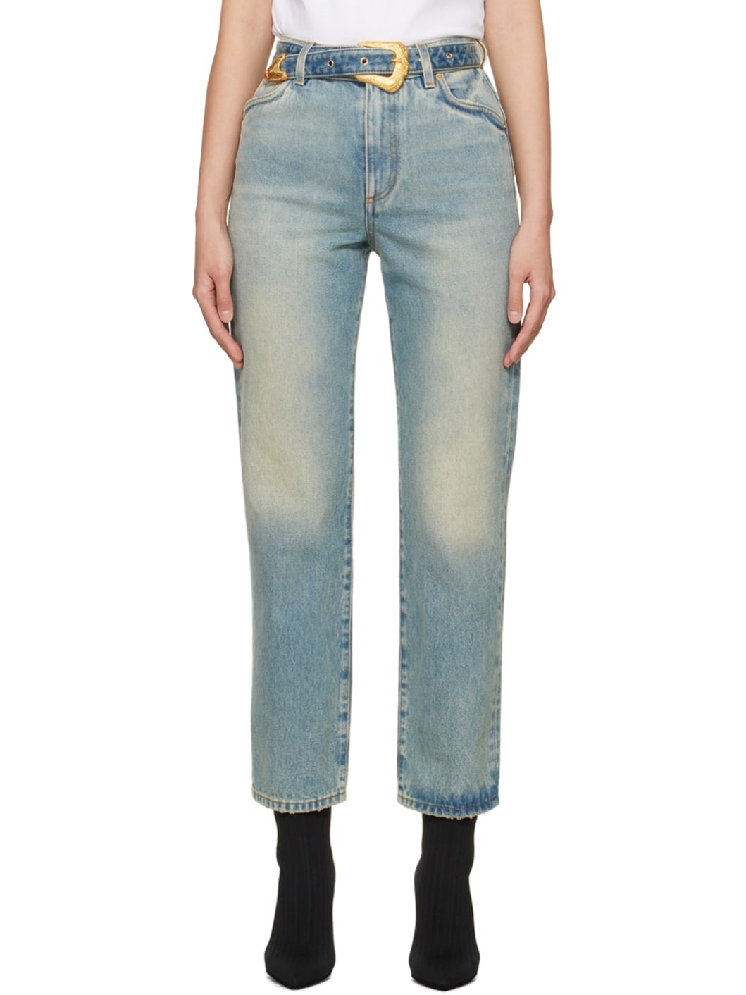 Blue Classic Belted Jeans - 1
