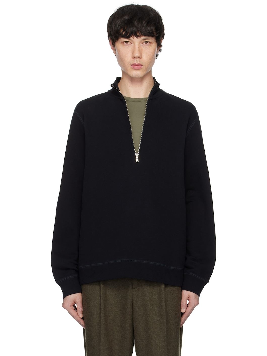 Black Half-Zip Loopback Sweatshirt - 1