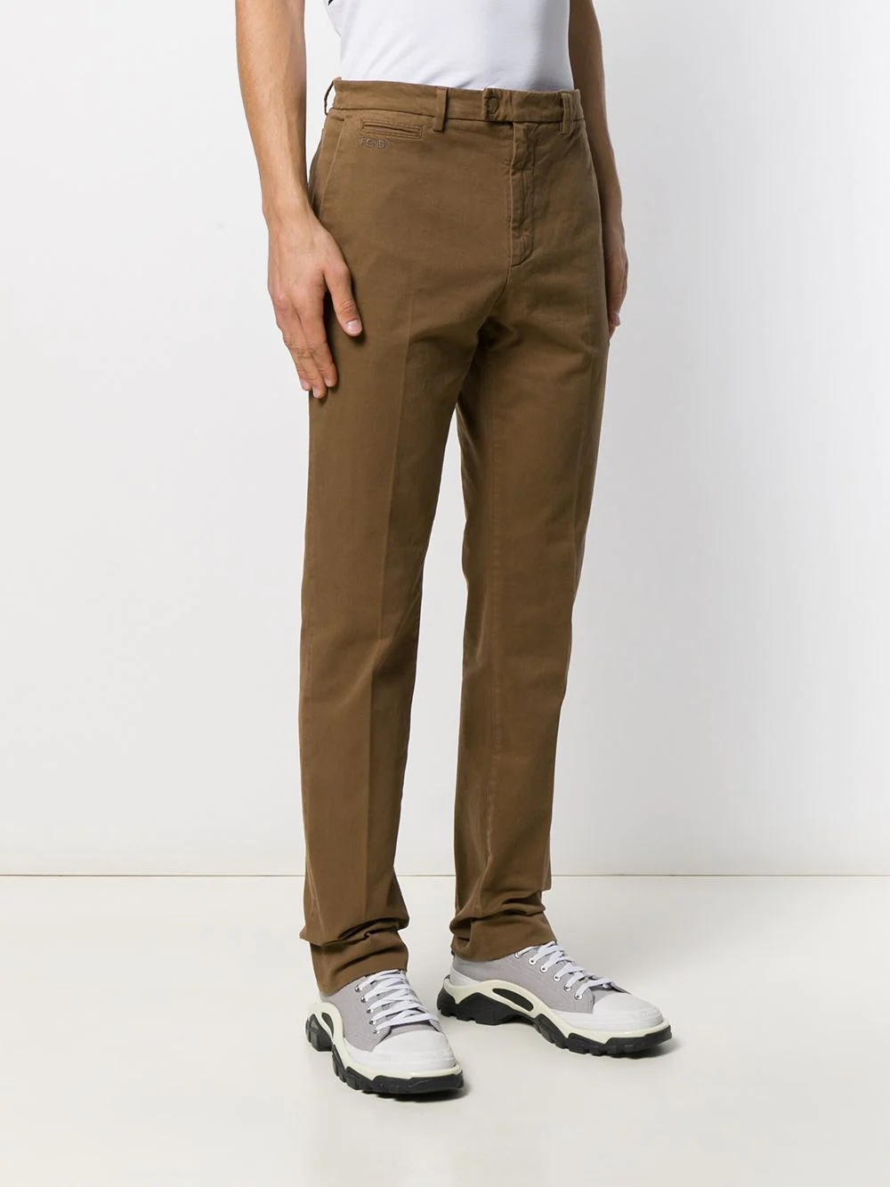 ribbed detailing chino trousers - 3