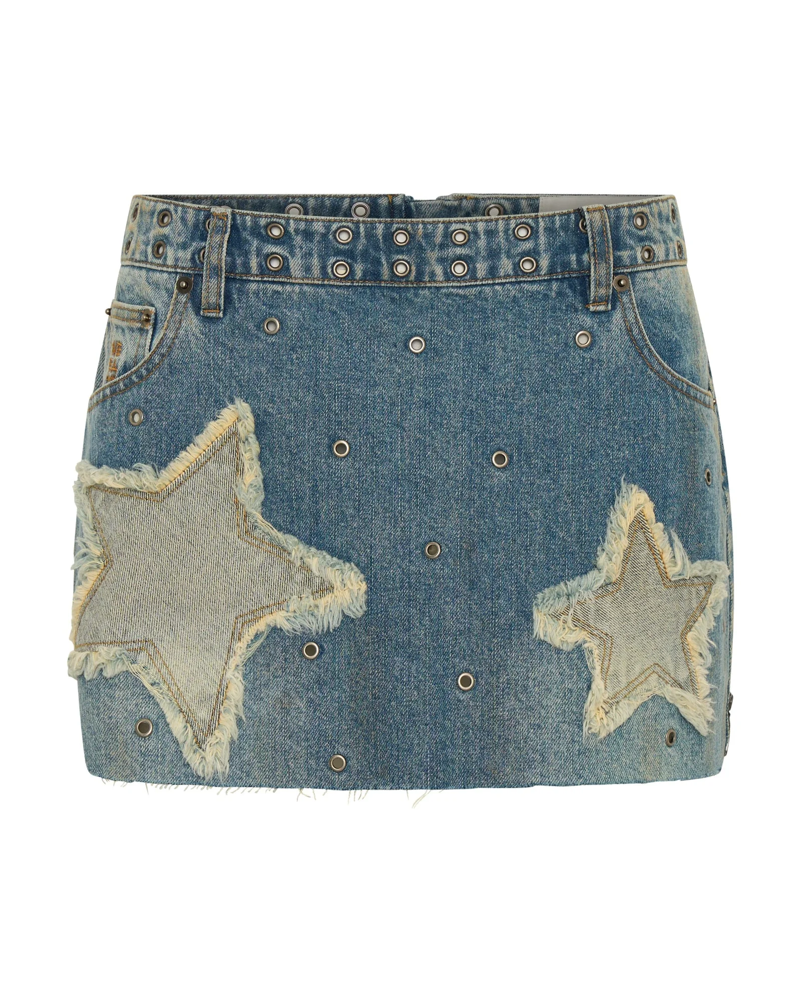 Axel Star Low Waist Micro Mini Denim Skirt - Used Blue - 1