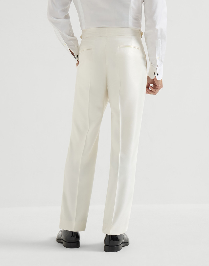 Brunello Cucinelli Silk diagonal tuxedo trousers with pleat and waist tabs outlook
