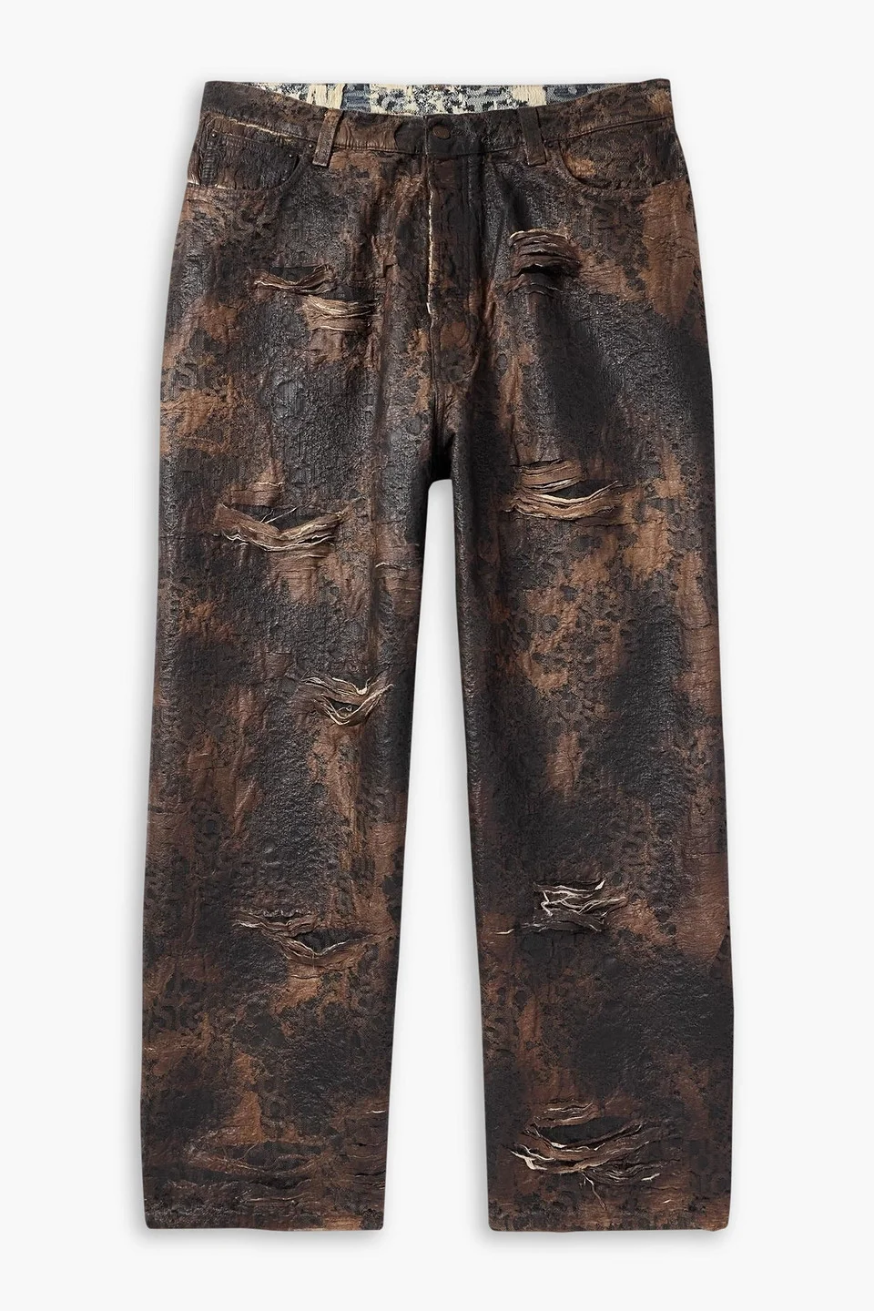 Wide-leg distressed coated jeans - 1