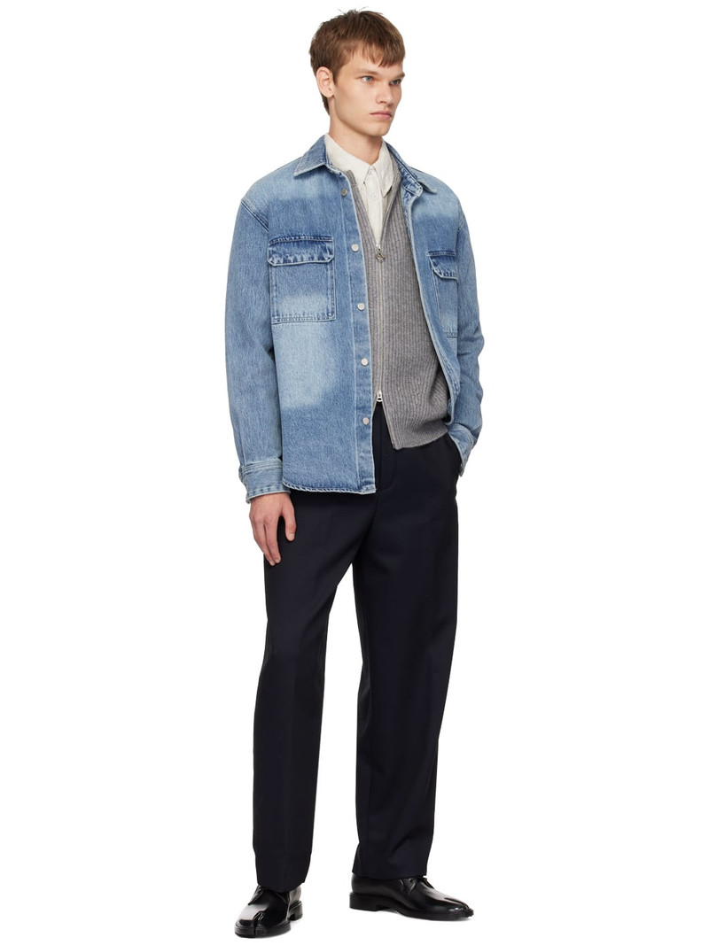 SOLID HOMME Blue Washed Back Logo Denim Shirt outlook