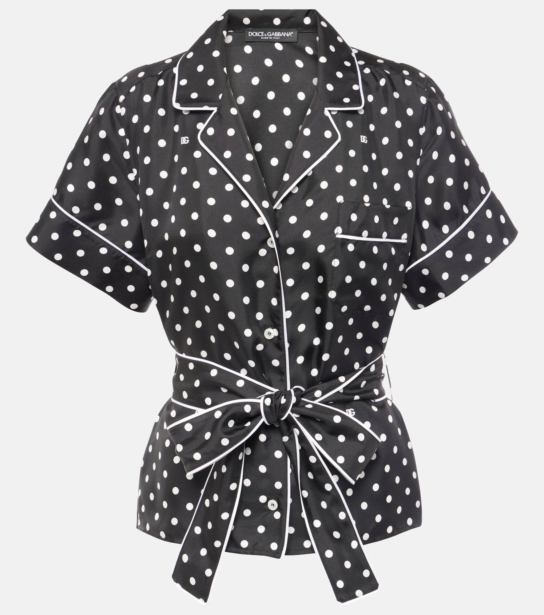 Polka-dot silk twill pajama shirt - 1