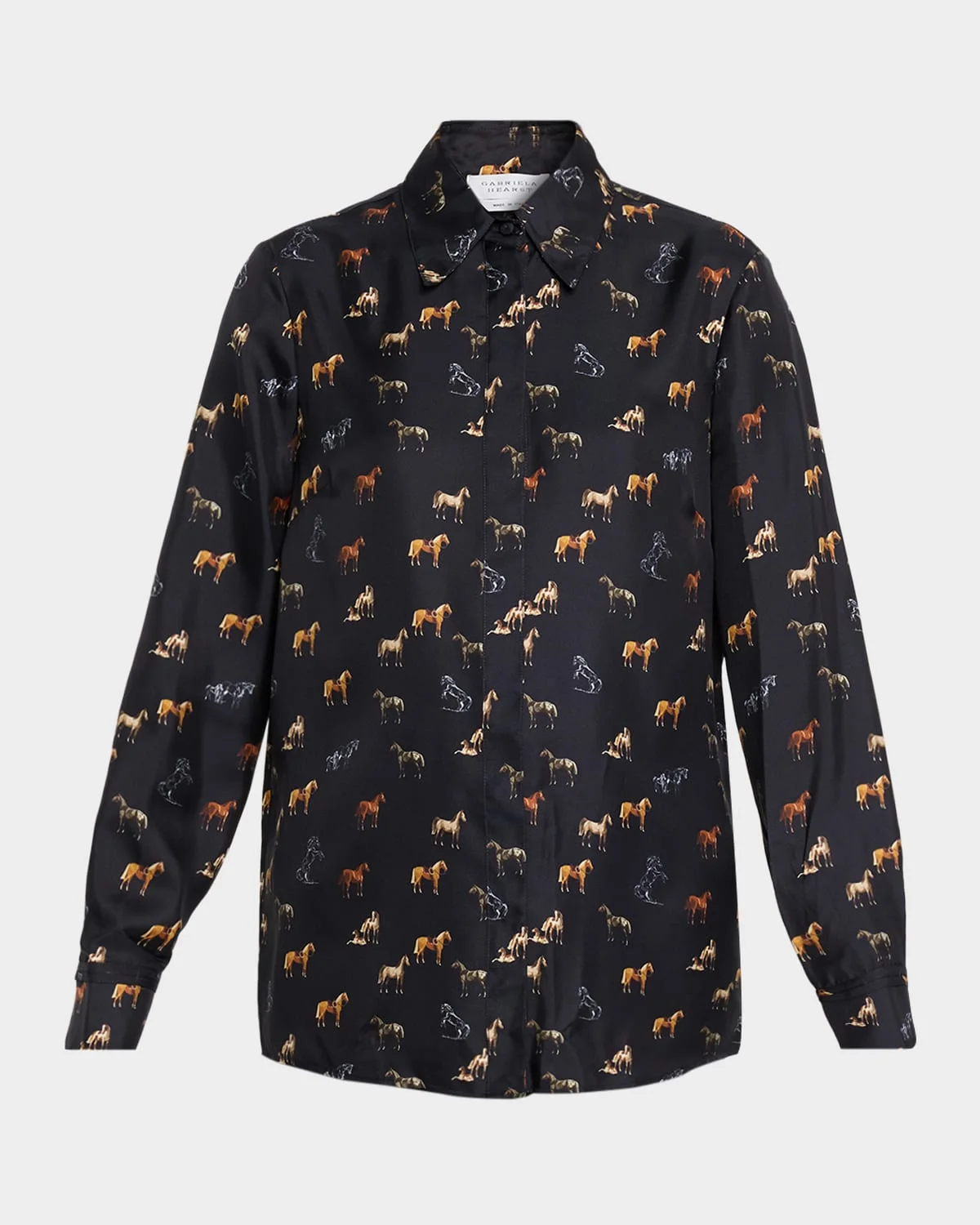 Cruz Horse-Print Silk Button-Down Shirt - 1