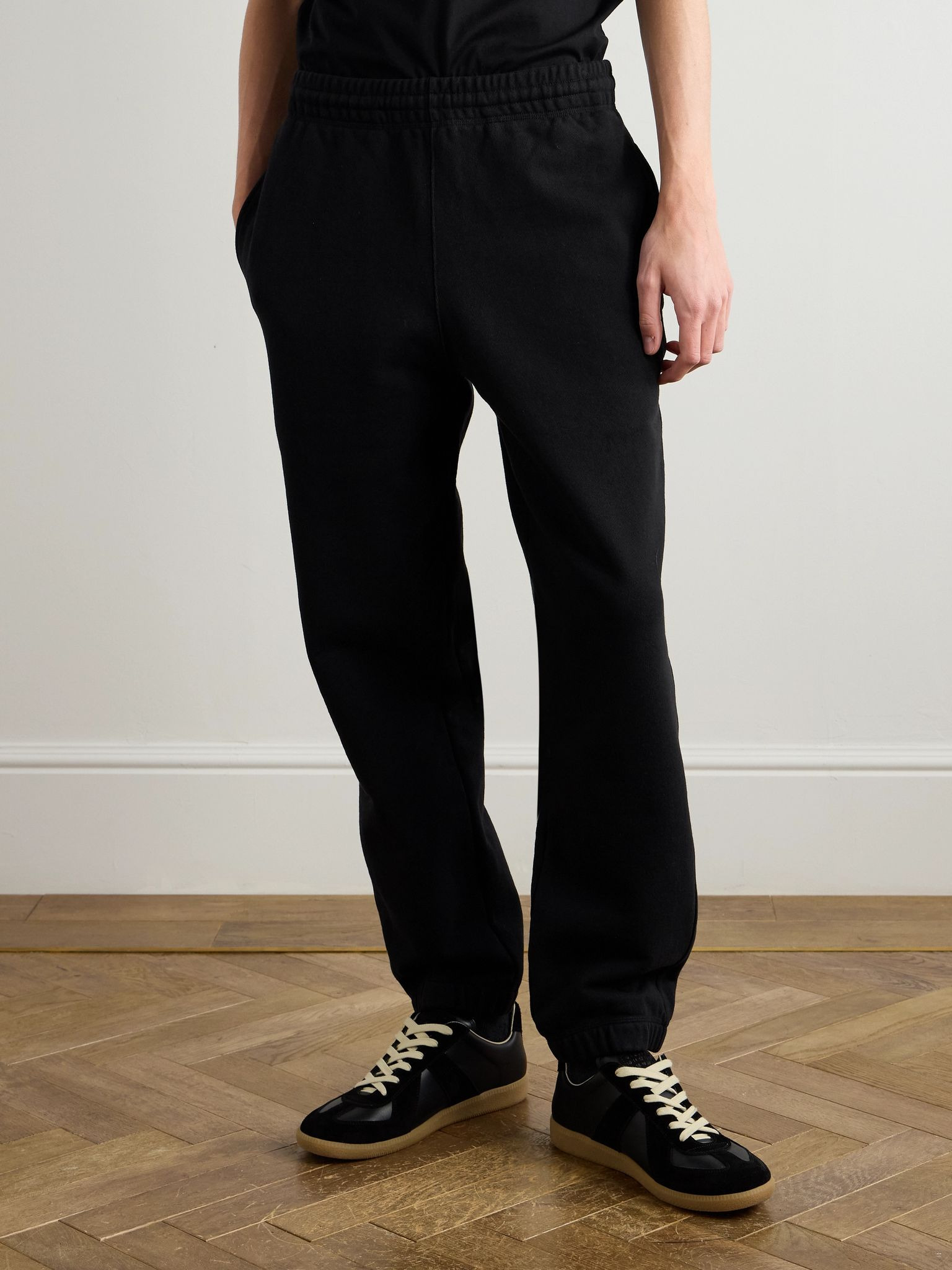 Tapered Logo-Appliquéd Cotton-Jersey Sweatpants Black - 3