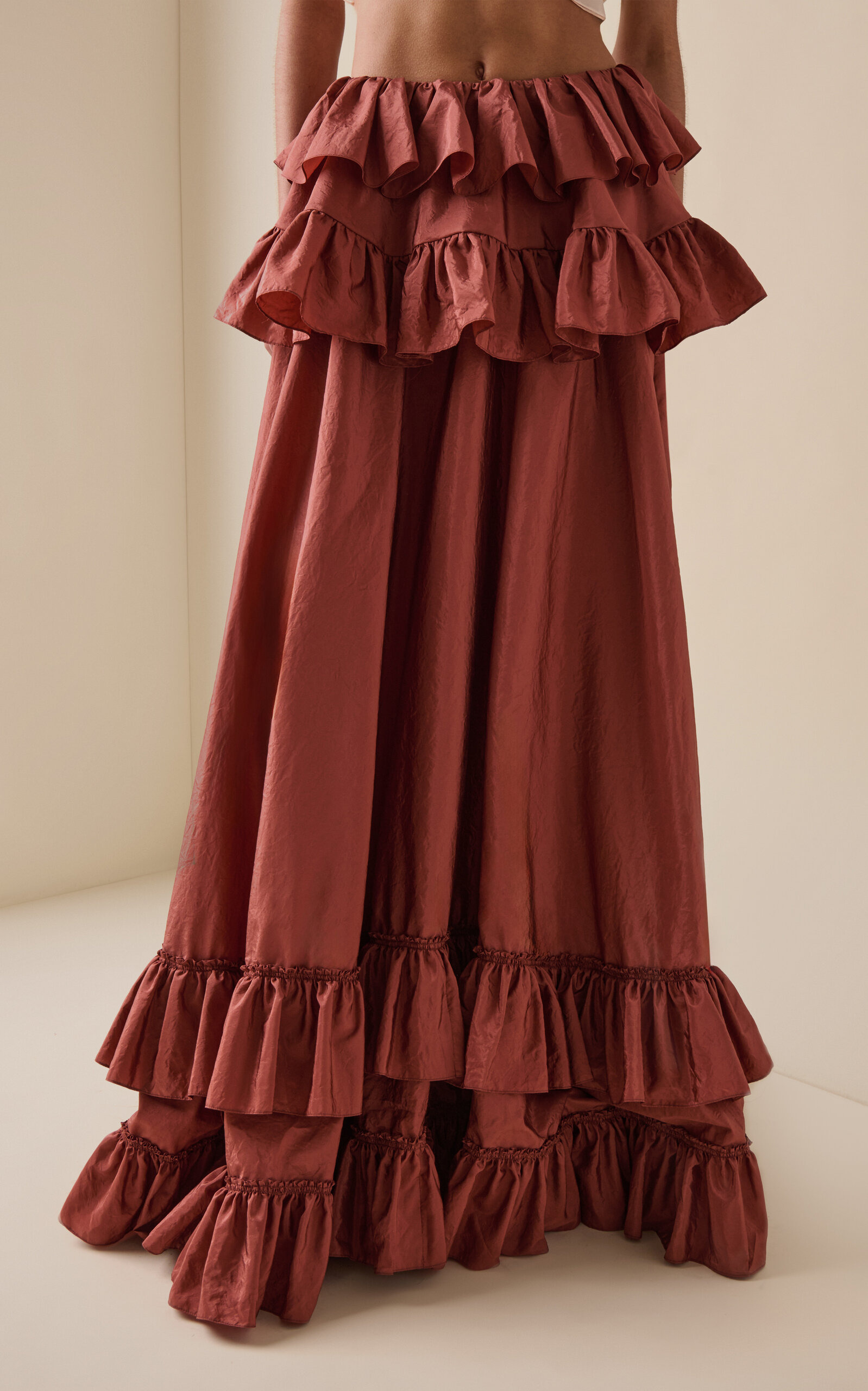 Ruffled Silk Taffeta Maxi Skirt pink - 3
