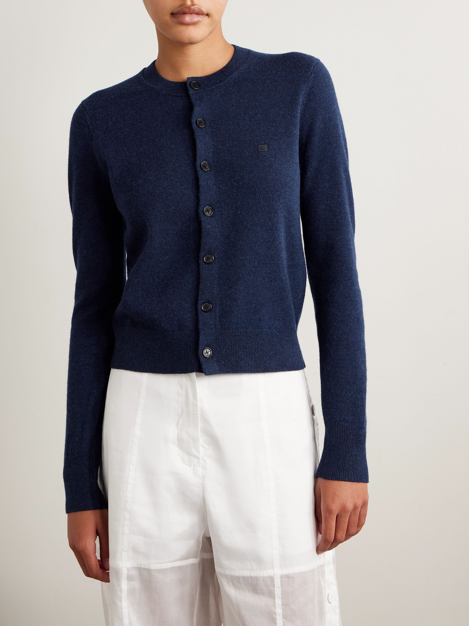 Appliquéd wool cardigan Navy - 3