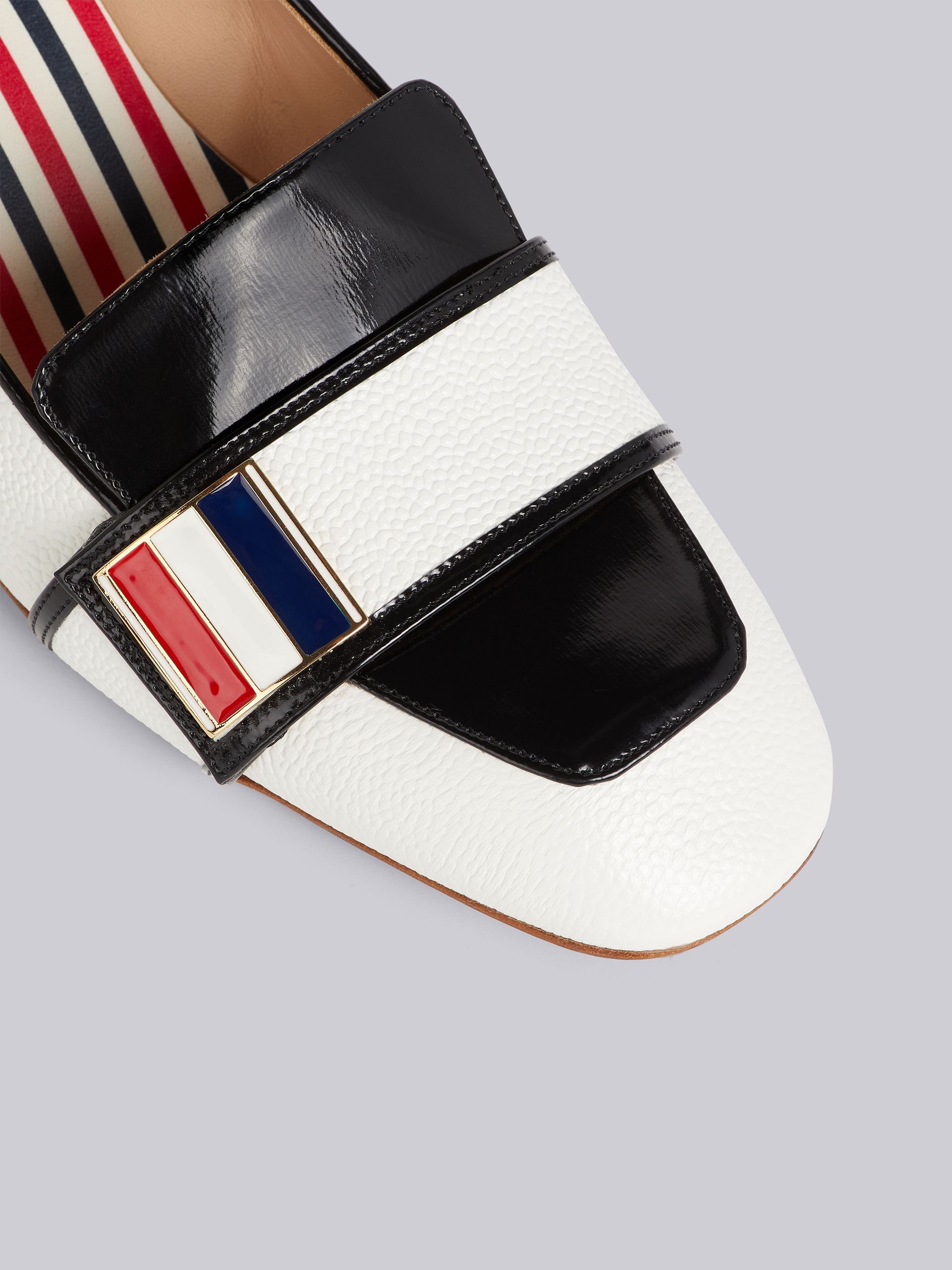 White Pebbled Calfskin Enamel Strap Chic Block Heel Loafer - 2