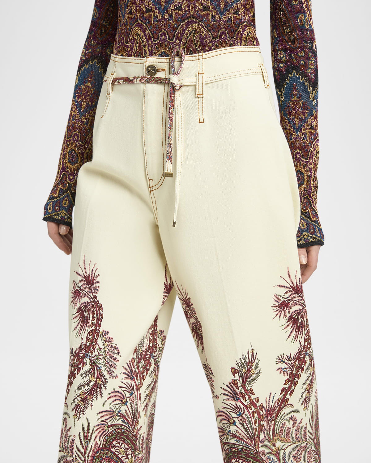 Romantic Pink Drawstring Wide-Leg Denim Pants - 5