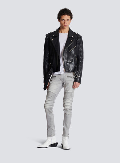 Balmain Biker jeans in Grey quilted denim outlook