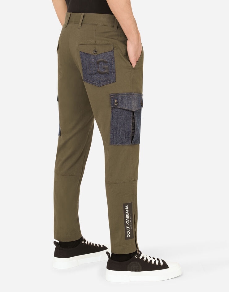 Stretch cotton cargo pants with denim details - 5