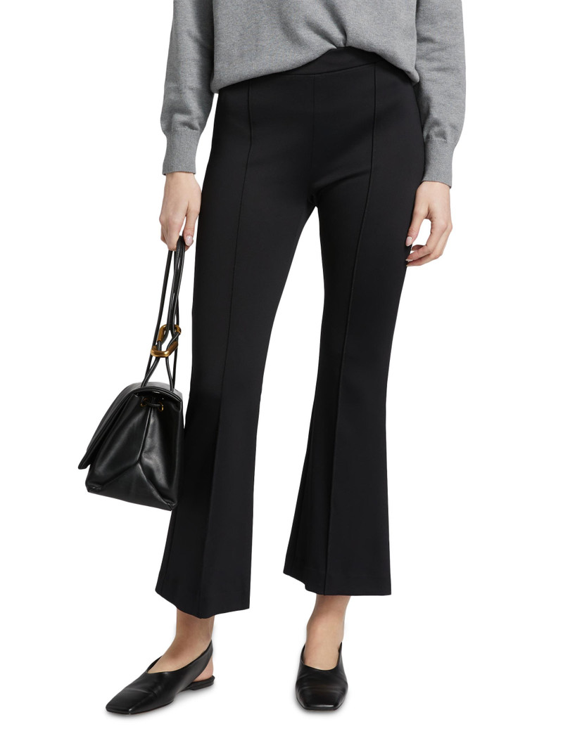 Women's Pin-Tucked Flare Crop Pull-On Pants - Black 3
